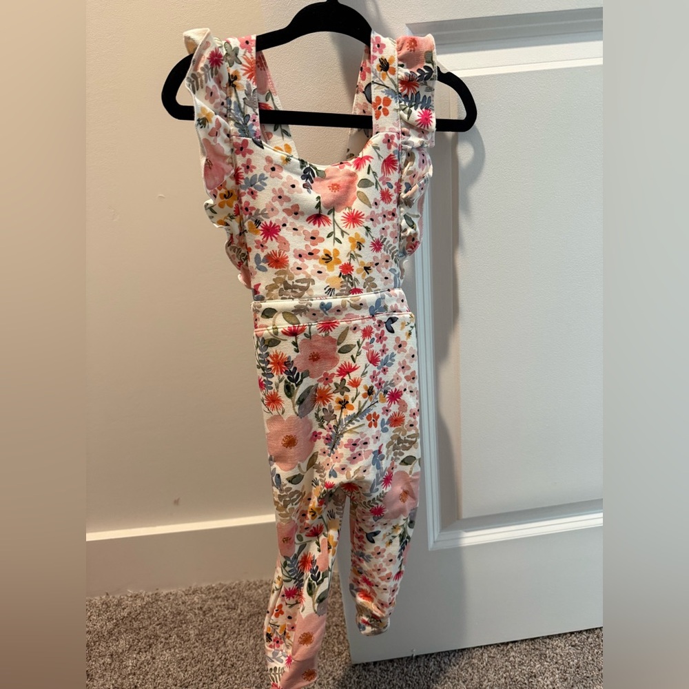 Little Sleepies Ruffle Overalls- Mauve Meadow
